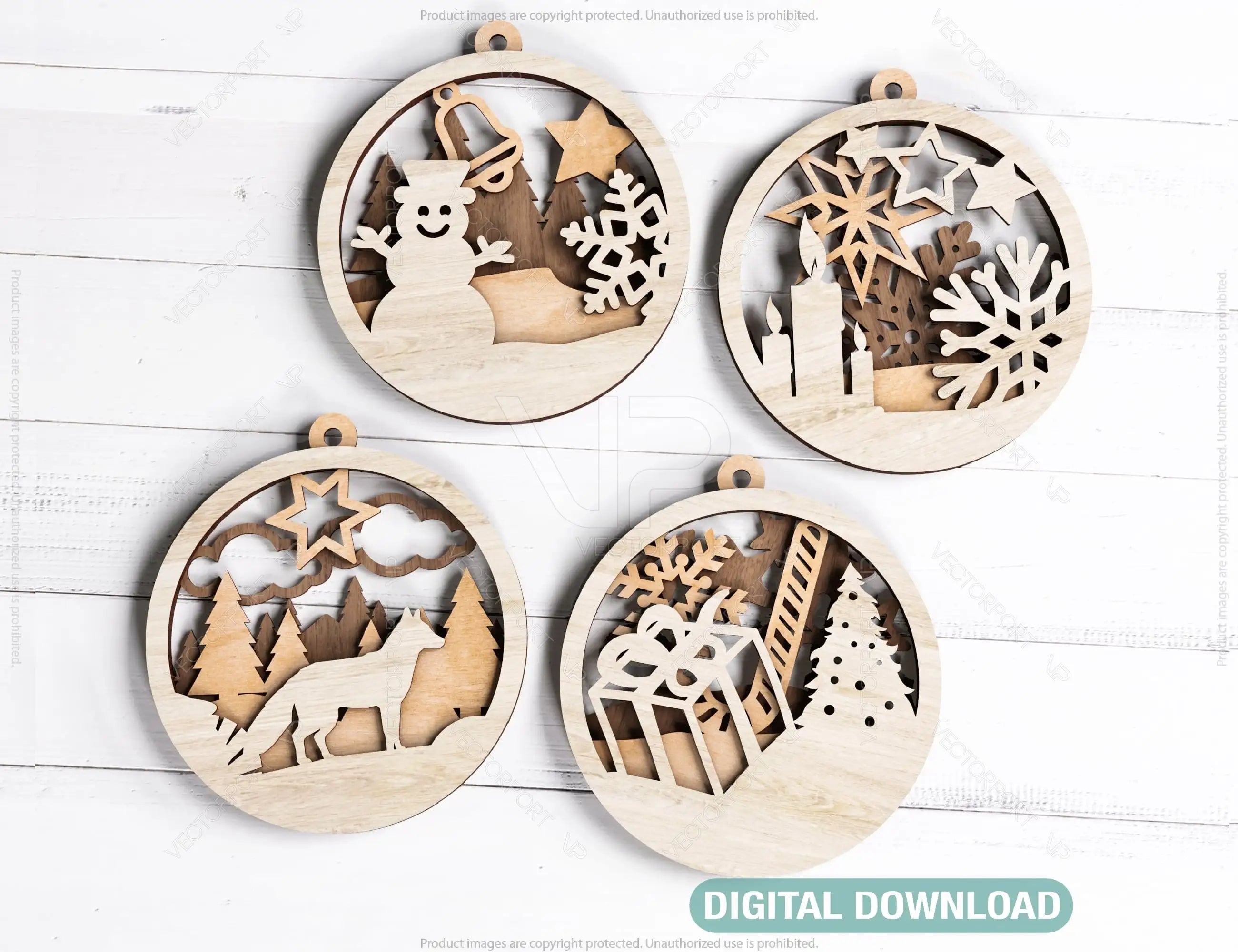Christmas balls Tree Decorations Craft Hanging Bauble Paper art wood carving stencil laser cut templates |#U102| VectorPort