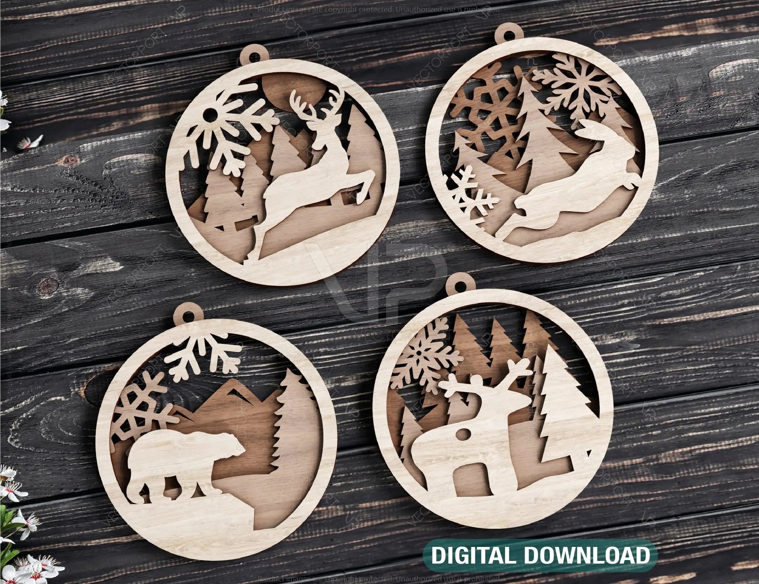 Christmas balls Tree Decorations Craft Hanging Bauble Paper art wood carving stencil laser cut templates |#U103| VectorPort