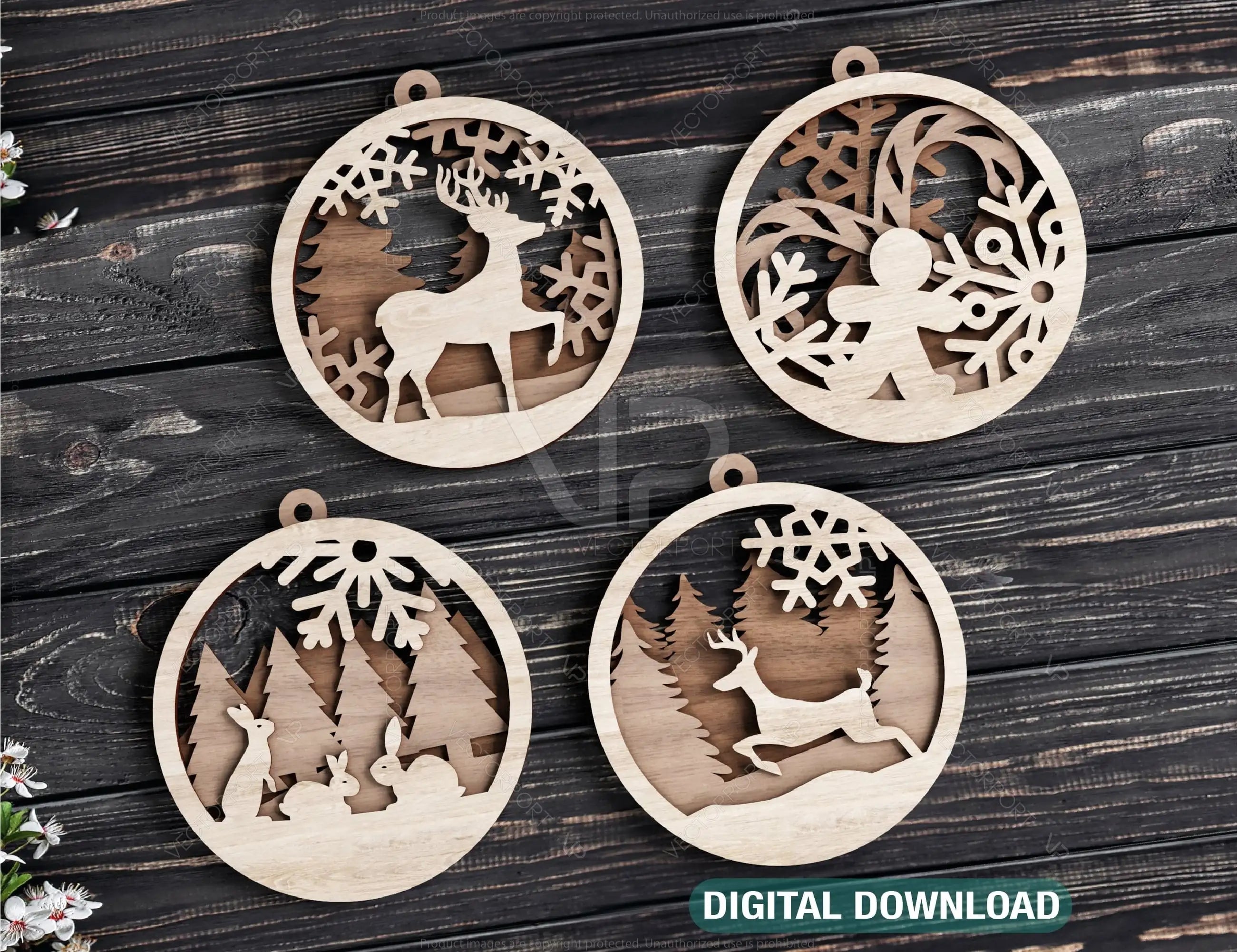 Christmas balls Tree Decorations Craft Hanging Bauble Paper art wood carving stencil laser cut templates |#U104| VectorPort
