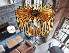 Elegant Modern round Hanging wooden chandelier lamp shade Pendant light template svg laser cut 1/8 & 1/4 inch plywood| SVG, DXF, AI |#104| VectorPort