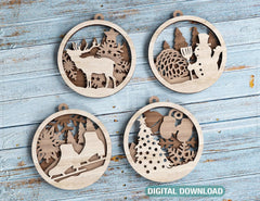 Christmas balls Tree Decorations Craft Hanging Bauble Paper art wood carving stencil laser cut templates |#U105| VectorPort