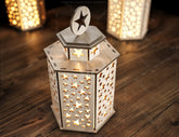 Wooden Decorative Lantern Laser Cut with star Shape Night Light 3D Laser Cutting opener door Lampshade Digital Download | SVG, DXF, AI |#107|