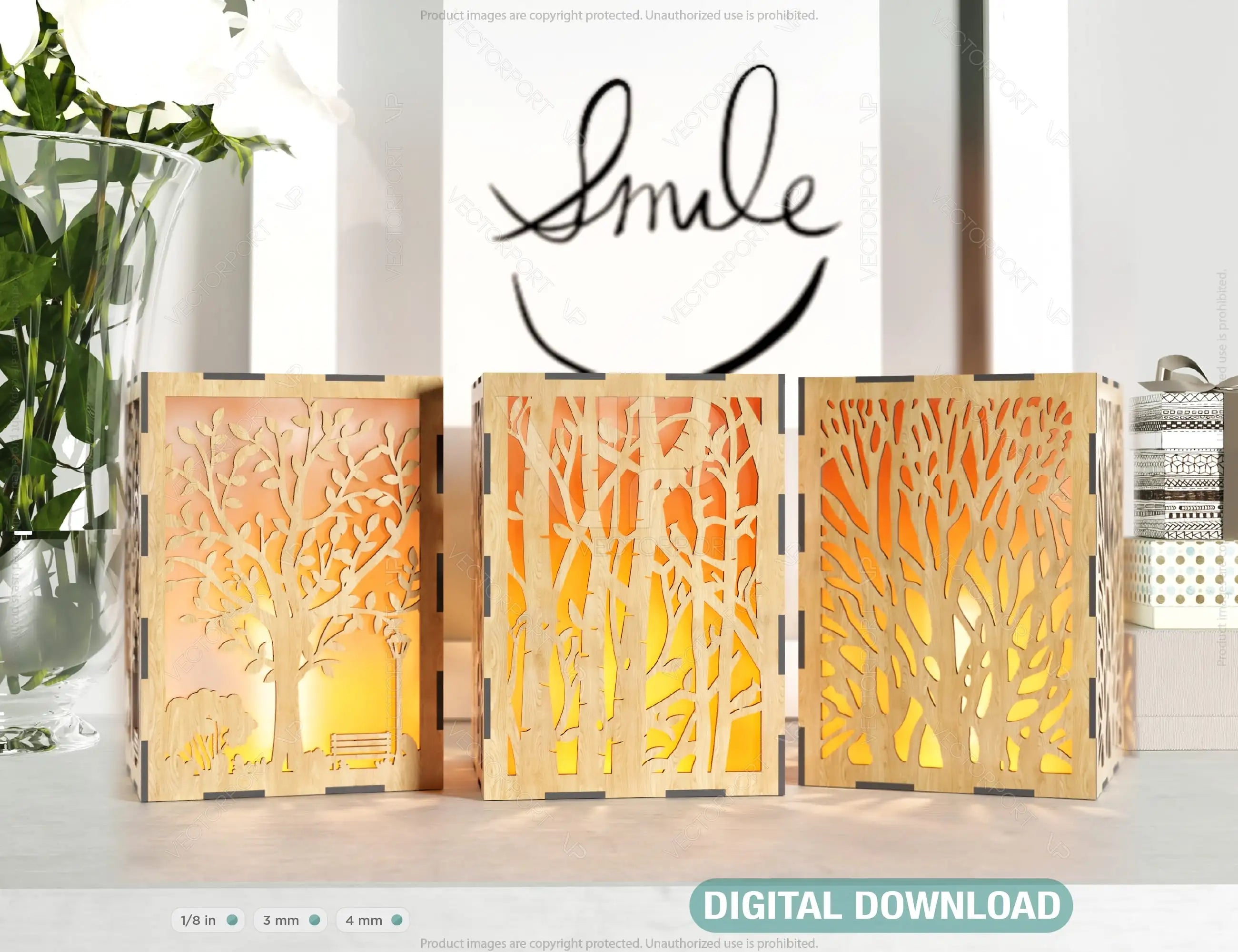 Candle Holder Laser Cut Birch Tree Lamp wood Tea light Lantern Votive Gift | SVG, DXF, AI |#109| VectorPort