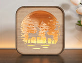 Wooden Night Lamp Deer Forest Scene Multilayer Shadowbox Laser Cut Lampshade Table Tea light Digital Download |#U109|