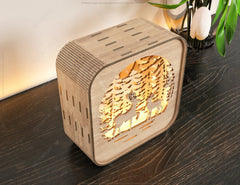 Wooden Night Lamp Deer Forest Scene Multilayer Shadowbox Laser Cut Lampshade Table Tea light Digital Download |#U109|