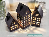 House Tea Light Lantern Candle Holder Laser Cut 3 different size Lamp wood Votive Gift | SVG, DXF, AI |#110| VectorPort