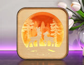 Wooden Night Lamp Deer Forest Scene Multilayer Shadowbox Laser Cut Lampshade Table Tea light Digital Download|#U110|