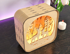 Wooden Night Lamp Deer Forest Scene Multilayer Shadowbox Laser Cut Lampshade Table Tea light Digital Download|#U110|
