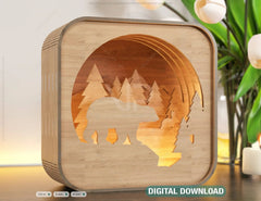 Wooden Night Lamp Bear Forest Scene Multilayer Laser Cut Lampshade Table Tea light |#U111| VectorPort