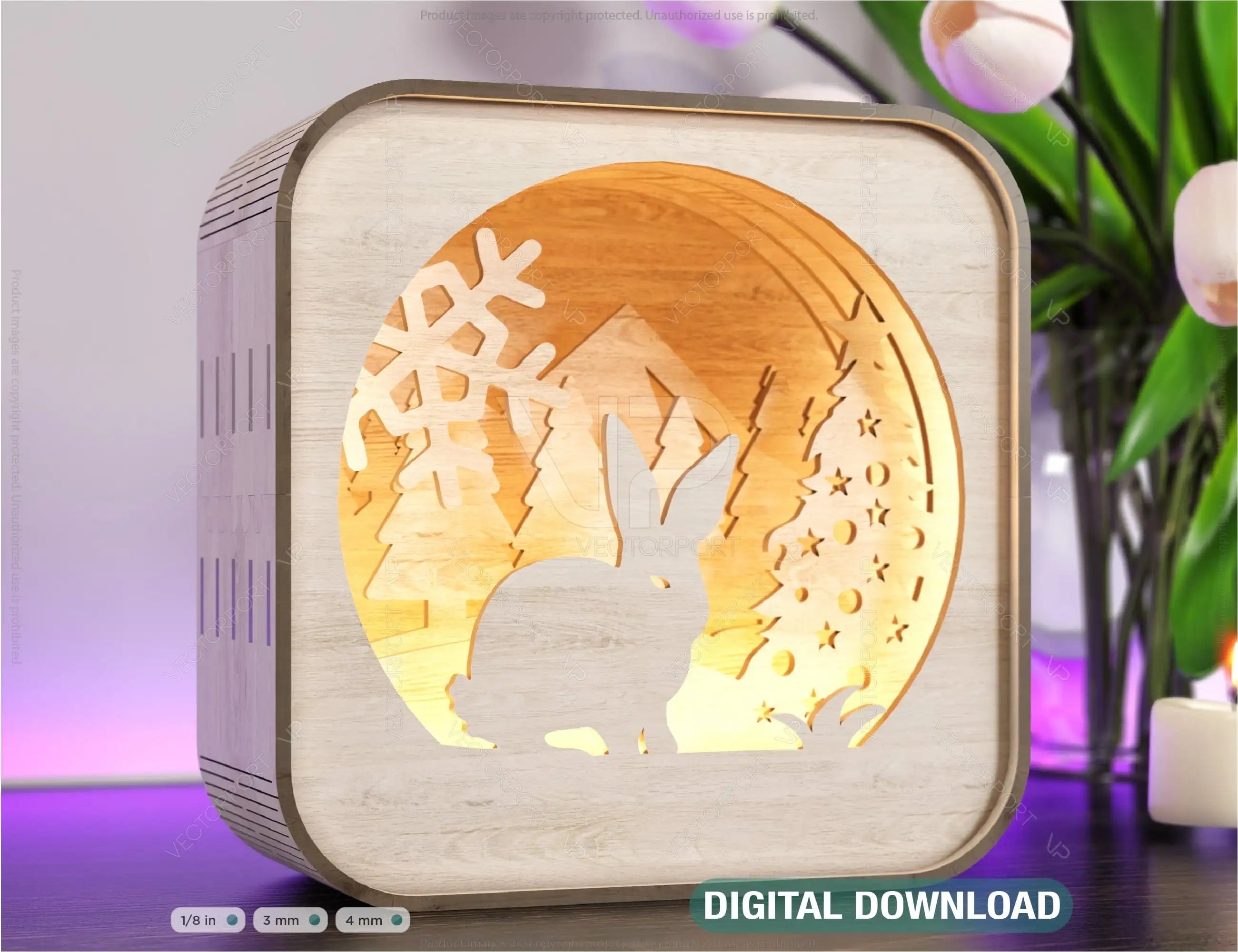 Rabbit Wooden Night Lamp Forest Scene Multilayer Shadowbox Laser Cut Lampshade Table Tea light |#U112| VectorPort