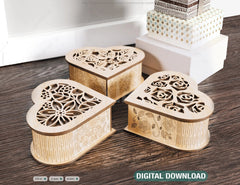 Wooded Heart shaped Jewelry laser cut Box template Wedding Love story vector model cut file Digital Download | SVG, DXF |#113| VectorPort