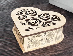 Wooded Heart shaped Jewelry laser cut Box template Wedding Love story vector model cut file Digital Download | SVG, DXF |#113| VectorPort