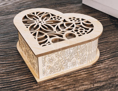 Wooded Heart shaped Jewelry laser cut Box template Wedding Love story vector model cut file Digital Download | SVG, DXF |#113| VectorPort