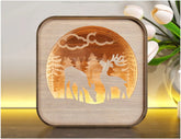 Wooden Night Lamp Deer Forest Scene Multilayer Shadowbox Laser Cut Lampshade Table Tea light |#U114| VectorPort
