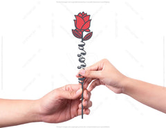 Rose - Laser Personalized Cut Out Art Valentine Day Acrylic wood Flower with name editable | SVG, DXF |#114| VectorPort