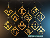 12 Constellation Laser Cut Earrings for Women Zodiac Sign Jewelry Astrology Leo Libra Aries Wooden Glowforge Pendants | SVG, DXF, AI |#118|