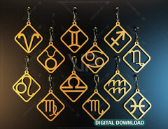 12 Constellation Laser Cut Earrings for Women Zodiac Sign Jewelry Astrology Leo Libra Aries Wooden Glowforge Pendants | SVG, DXF, AI |#118|