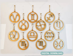12 Constellation Laser Cut Earrings for Women Zodiac Sign Jewelry Astrology Leo Libra Aries Wooden Glowforge Pendants | SVG, DXF, AI |#119| VectorPort