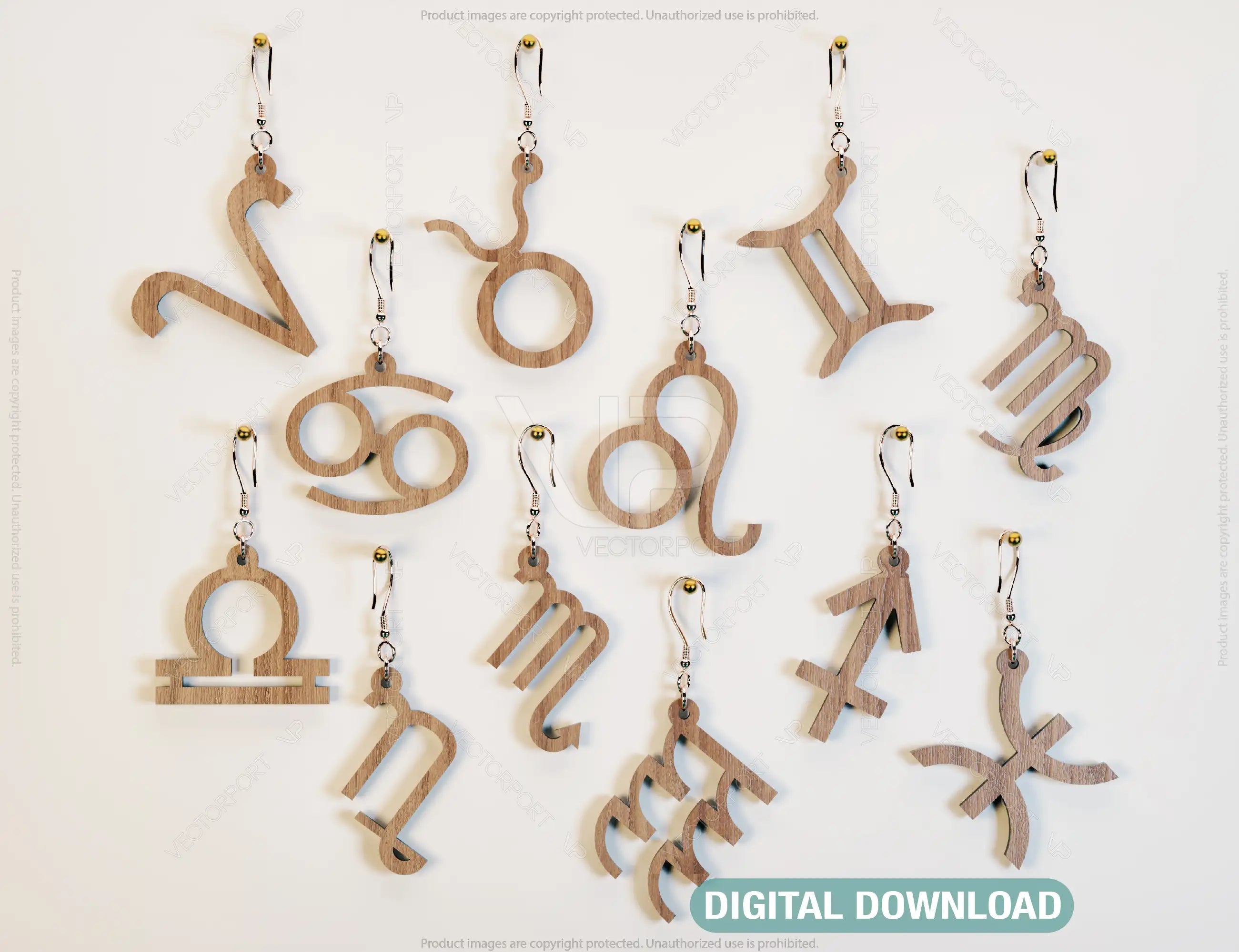 12 Constellation Laser Cut Earrings for Women Zodiac Sign Jewelry Astrology Leo Libra Aries Wooden Glowforge Pendants | SVG, DXF, AI |#120| VectorPort