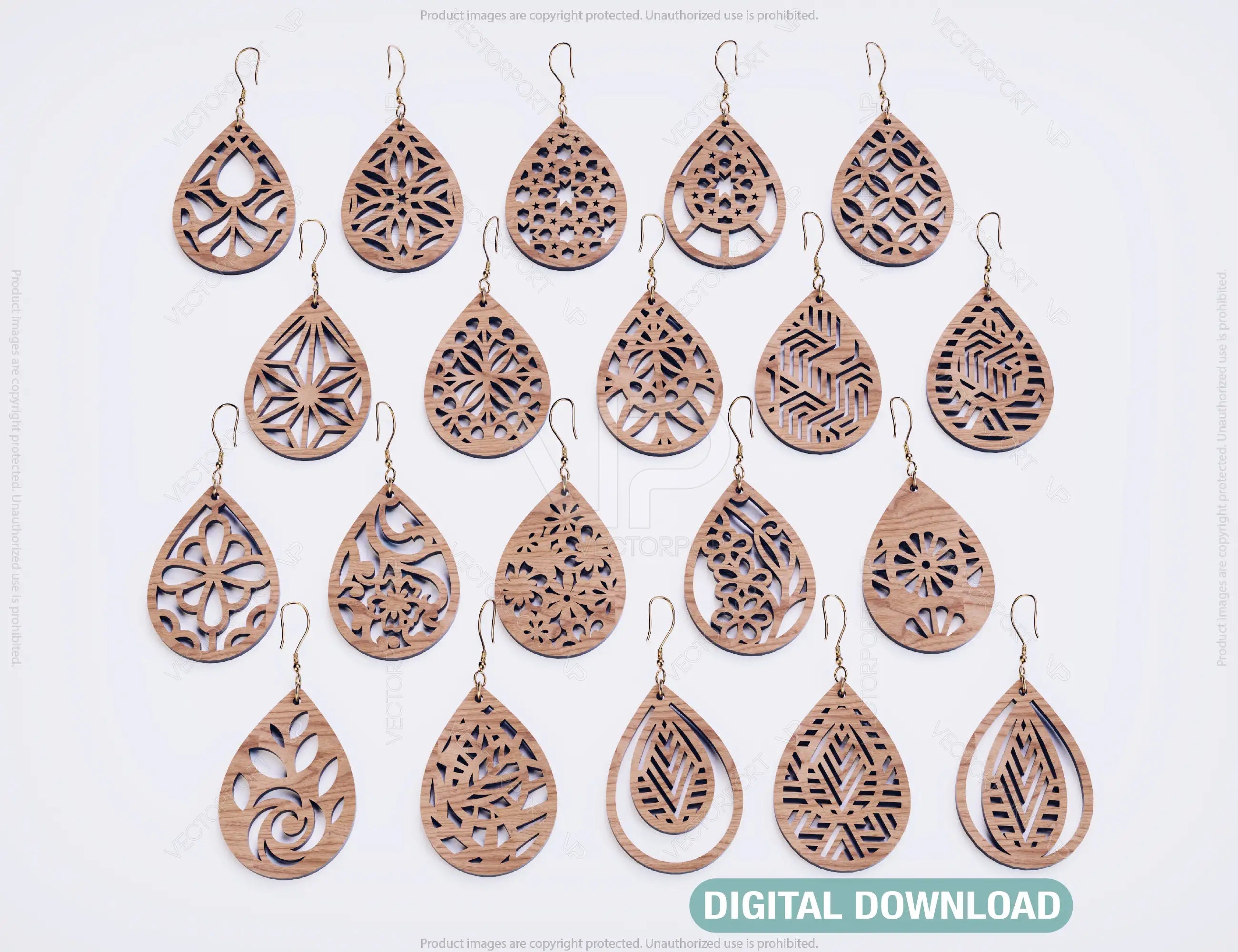 20 Earrings bundle Laser Cut tear drop templates for Women Jewelry Wooden Glowforge Pendants | SVG, DXF, AI |#121| VectorPort