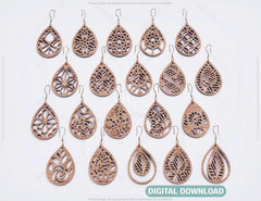 20 Earrings bundle Laser Cut tear drop templates for Women Jewelry Wooden Glowforge Pendants | SVG, DXF, AI |#121| VectorPort