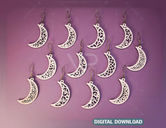 12 Floral Crescent Earrings Moon Earring bundle Laser Cut for Women Jewelry Wooden Glowforge Pendants | SVG, DXF, AI |#123| VectorPort
