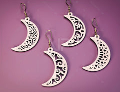 12 Floral Crescent Earrings Moon Earring bundle Laser Cut for Women Jewelry Wooden Glowforge Pendants | SVG, DXF, AI |#123| VectorPort
