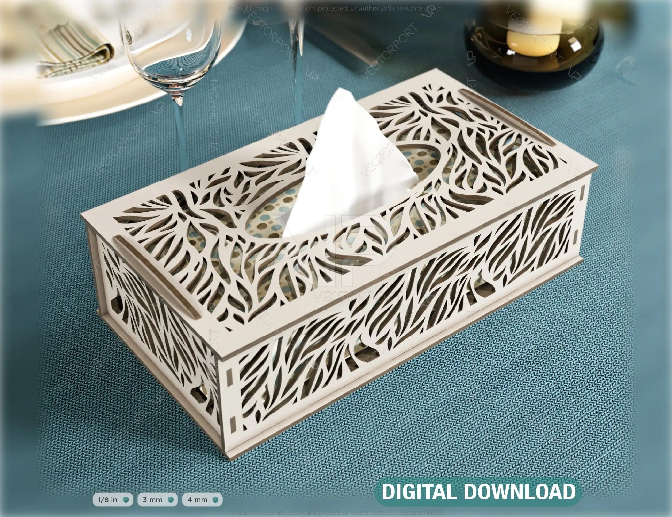 Leaves Decorative Laser Cut Tissue Box Tabletop wooden napkin cover Glowforge SVG |#U125| VectorPort
