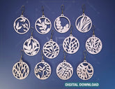 Round Leaves Earring Svg 12 styles Glowforge Cricut Jewelry Pendants laser cut | SVG, DXF, AI |#125| VectorPort