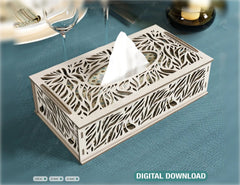 Leaves Decorative Laser Cut Tissue Box Tabletop wooden napkin cover Glowforge SVG |#U125| VectorPort