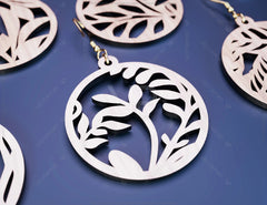 Round Leaves Earring Svg 12 styles Glowforge Cricut Jewelry Pendants laser cut | SVG, DXF, AI |#125| VectorPort