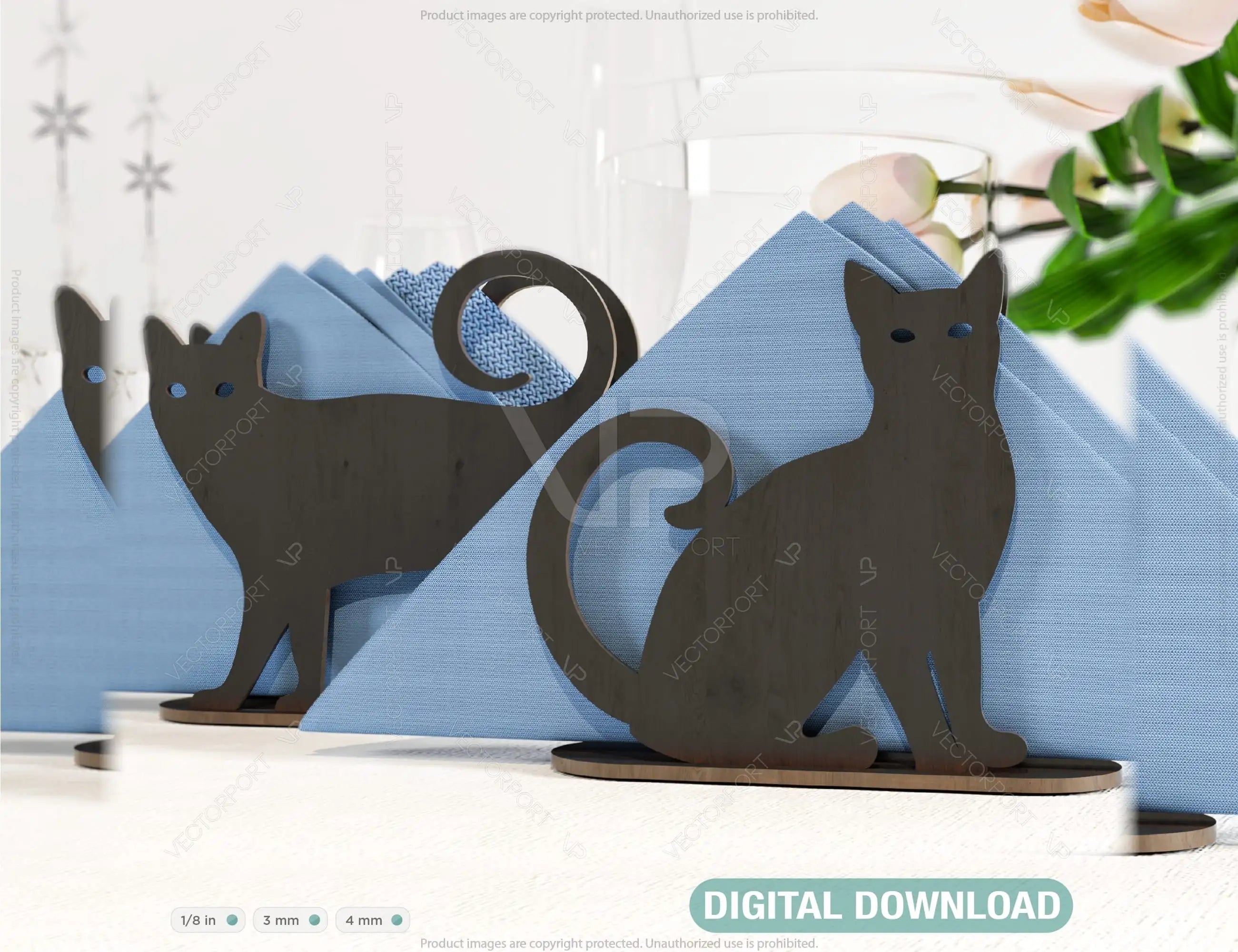 Cat Silhouette Decorative Napkin Holder Laser Cut Heart Leaf Rose shape Tabletop wooden holder SVG |#U126| VectorPort