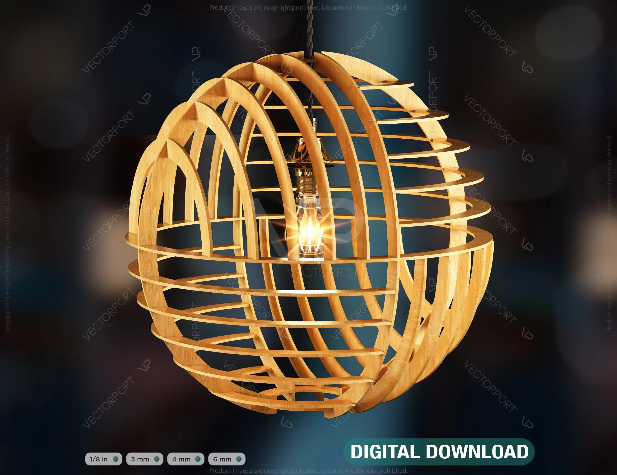 Spheric Wood Pendant Light Chandelier Lamp laser cut file, DIGITAL DOWNLOAD | SVG, DXF |#127| VectorPort