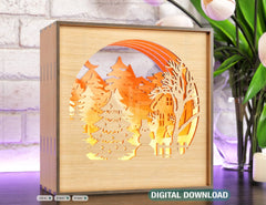 Christmas Wooden Night Lamp Deer Forest Scene Multilayer Shadowbox Laser Cut Lampshade Table light |#U127|