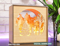 Christmas Wooden Night Lamp Deer Forest Scene Multilayer Shadowbox Laser Cut Lampshade Table light |#U127| VectorPort