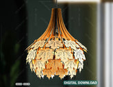 Scandinavian Maple leaves Hanging wooden chandelier lamp shade Pendant light template svg laser cut plywood| SVG, DXF, AI |#128| VectorPort