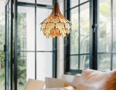 Scandinavian Maple leaves Hanging wooden chandelier lamp shade Pendant light template svg laser cut plywood| SVG, DXF, AI |#128| VectorPort