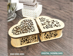 Wooden Heart shaped Jewelry laser cut Box template Wedding Love story vector model Jewelry box cut file | SVG, DXF |#U131| VectorPort