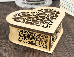 Wooden Heart shaped Jewelry laser cut Box template Wedding Love story vector model Jewelry box cut file | SVG, DXF |#U131|