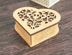Wooden Heart shaped Jewelry laser cut Box template Wedding Love story vector model Jewelry box cut file | SVG, DXF |#131|