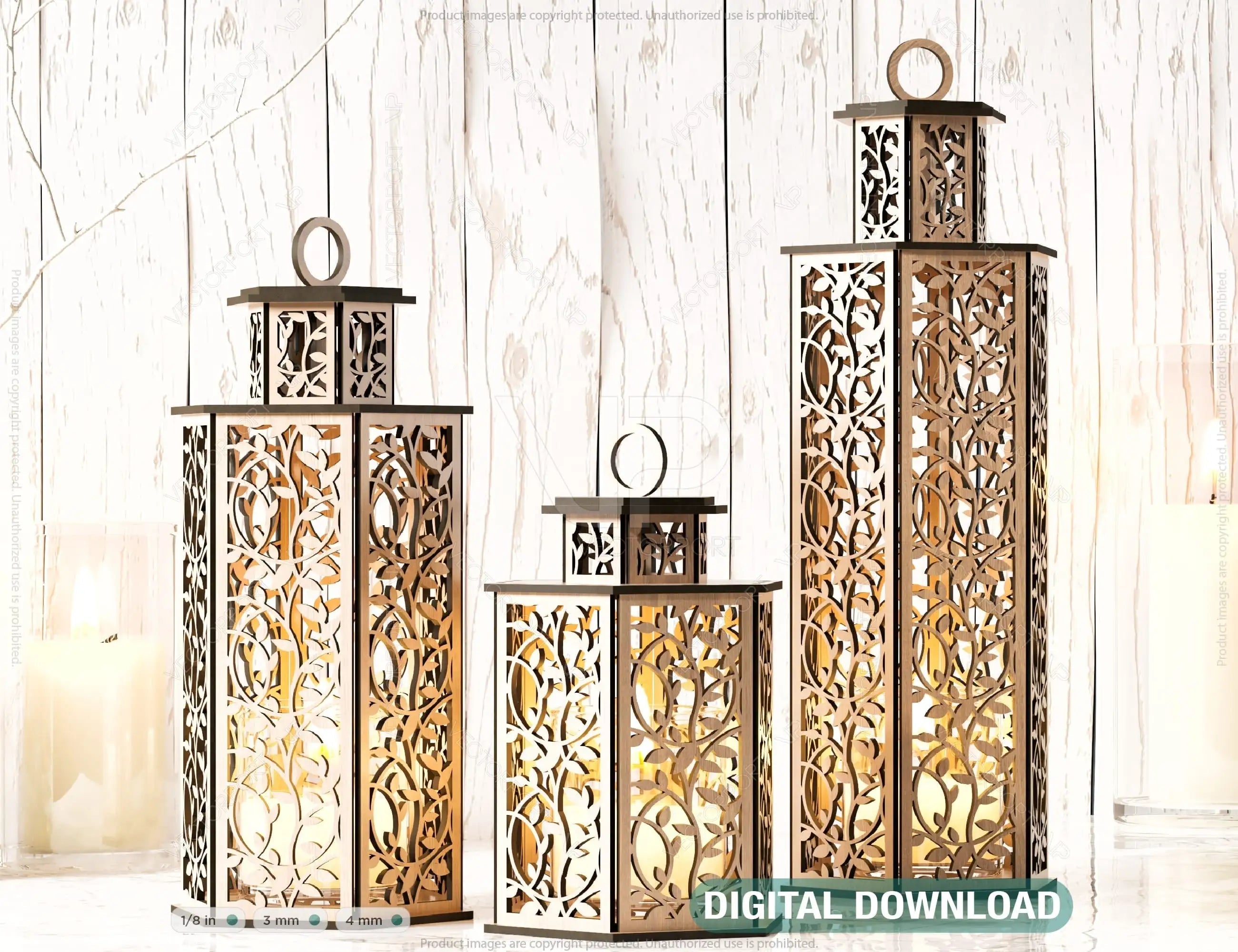 Wooden Wedding Decoration Lantern Laser Cut Centerpiece Night Light Lampshade Table Candle Holder SVG |#U132| VectorPort