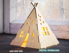 3D Laser Cut Wooden Tent Shape Night Lamp Plywood Laser Cutting Camping Home Lampshade Table Candle Holder Tea light | SVG, DXF, AI |#132| VectorPort
