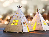 3D Laser Cut Wooden Tent Shape Night Lamp Plywood Laser Cutting Camping Home Lampshade Table Candle Holder Tea light | SVG, DXF, AI |#132| VectorPort