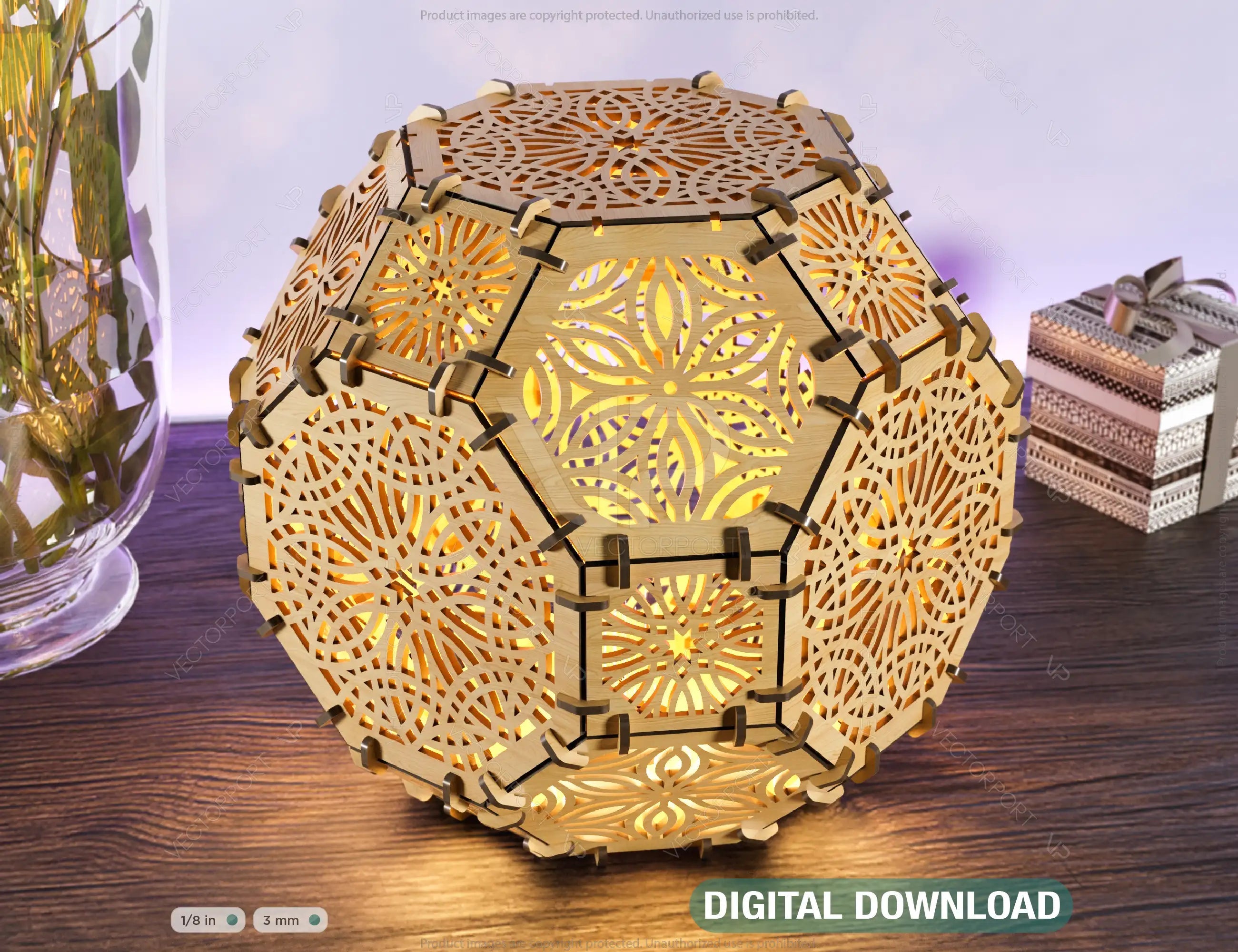 Hexahedron Sphere Tea light Lamp Candle holder Plywood table lamp laser cut files | SVG, DXF, AI |#134| VectorPort