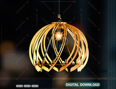Wood Modern Hanging Round chandelier lamp shade Pendant light template svg laser cut plywood| SVG, DXF, AI |#135|