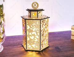 Wooden Decorative Lantern Laser Cut Heart shape Night Light 3D Laser Cutting opener Lampshade Table Candle Holder | SVG, DXF, AI |#137| VectorPort