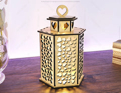 Wooden Decorative Lantern Laser Cut Heart shape Night Light 3D Laser Cutting opener Lampshade Table Candle Holder | SVG, DXF, AI |#137|