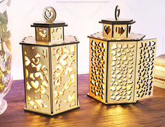 Wooden Decorative Lantern Laser Cut Heart shape Night Light 3D Laser Cutting opener Lampshade Table Candle Holder | SVG, DXF, AI |#137|