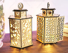 Wooden Decorative Lantern Laser Cut Heart shape Night Light 3D Laser Cutting opener Lampshade Table Candle Holder | SVG, DXF, AI |#137| VectorPort