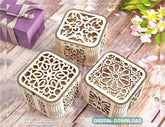 Floral Design Decorative Wooden Gift box laser cut jeweler case Wedding Love vector model Glowforge cut file |#U140|